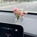 Mini florero de coche adorno aromaterapia decoración bonita accesorio interior para auto - Jarrón de flores de durazno rosa (1 pieza) con adhesivo sin rastro
