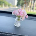 Mini florero de coche ornamento, bonita decoración de botella de flores artificiales. - Flor de durazno rosa y blanca (1 pieza) con adhesivo sin rastro