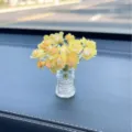 Mini flor artificial coche adorno botella de vidrio decoracion salpicadero amarillo - Jarrón de flores de durazno amarillo (1 pieza) con adhesivo sin rastro