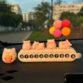 Lindo cerdo de dibujos animados coche tarjeta de estacionamiento temporal con globo y número. - Placa de aparcamiento blanca con orejas de gato, 4 cerditos de postre, cerdo de patatas fritas grande y globos de colores