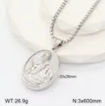 Collier pendentif portrait retro en acier inoxydable avec design d'art religieux en 3D. - Style Couleur Acier 4
