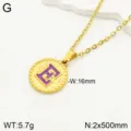 Collier pendentif lettre en acier inoxydable doré avec charm pièce émaillée violette, 16mm. - Lettre E