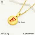 Collier pendentif lettre F en acier inoxydable avec émail rouge, bijoux minimalistes dorés. - Lettre F