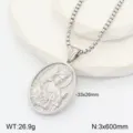 Vue de détail du collier pendentif en acier inoxydable 3D portrait de saint vintage avec gravure. - Style Couleur Acier 5