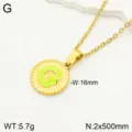 Collier pendentif lettre G en acier inoxydable doré avec émail vert néon tendance. - Lettre G