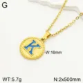 Collier pendentif lettre K en acier inoxydable avec goutte d'huile bleue pour femme - Lettre K
