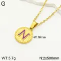 Collier pendentif lettre N en émail violet en acier inoxydable bijoux dorés minimalistes - Lettre N