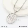 Collier pendentif ovale religieux vintage en acier inoxydable avec design de gravure 3D. - Style 3 / Acier