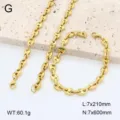 Ensemble collier et bracelet en acier inoxydable grain de café avec plaquage or 18k - Ensemble / Set Collier et Bracelet 7mm / Or