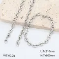 Gros plan sur la chaîne de café en acier inoxydable avec maillons polis et fermoir. - Ensemble / Set Collier et Bracelet 7mm / Acier