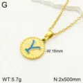 Collier pendentif lettre Y en acier inoxydable doré avec charme de pièce émaillée bleue 16mm - Lettre Y