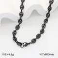Vue detaillee d'un collier de chaine en grains de cafe en acier inoxydable noir. - Collier / 7mm 60cm / Noir