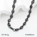 Collier chaîne grains de café en acier inoxydable bijou géométrique tendance pour homme femme - Collier / 9mm 60cm / Noir