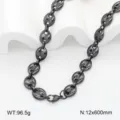 Collier Grains de Café Acier Inoxydable Gunmetal Chaîne Lourde Punk Hip Hop Bijoux Mode Homme - Collier / 12mm 60cm / Noir