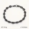 Bracelet chaîne grains de café en acier inoxydable, plaqué noir, style moderne quotidien. - Bracelet / 7mm 21cm / Noir