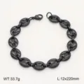 Gros plan détail du bracelet de chaîne de grains de café en acier noir, acier titane robuste. - Bracelet / 12mm 21cm / Noir
