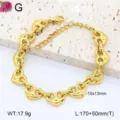 Bracelet en acier titane avec maillons en coeur dores, bijou mode hip-hop tendance. - 6