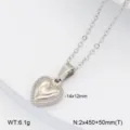 Détail de collier pendentif cœur en acier inoxydable, chaîne clavicule chic avec relief. - Style 2 Cœur / Acier
