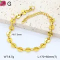 Vue detaillee du magnifique bracelet de chaine de pieces en acier inoxydable dore. - 11
