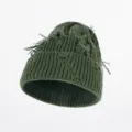 Verweerde gebreide muts voor herfst en winter, gezellige grunge stijl warme muts voor dagelijks. - Verstelbaar / Legergroen