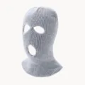 Unisex drei Loch Strick Sturmhaube Skimaske, einfarbig warme Winter Thermogesichtsschutz Mütze. - Verstellbar / Hellgrau Melange