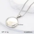 Collier pendentif médaillon rond en acier inoxydable style rétro bijoux 27mm - Petit Médaillon Rond Poli / Argent