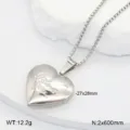 Collier Pendentif Médaillon Cœur en Acier Inoxydable Argenté Cadeau Variante Modèle SKU - Médaillon Pentagramme Rond / Argent