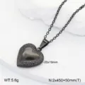 Collier pendentif médaillon cœur en acier inoxydable style rétro vintage bijoux cadeau femme homme - Médaillon Cœur à Motifs / Noir