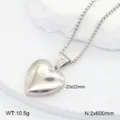 Collier pendentif médaillon cœur en acier inoxydable, ton argent, bijou mode 316L. - Médaillon Cœur Rond / Argent