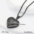 Collier Pendentif Médaillon Cœur en Acier Inoxydable Noir Variante avec Chaîne 27x28mm. - Médaillon Cœur Lettre / Noir
