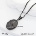 Collier pendentif médaillon ovale en acier inoxydable vintage avec gravure cœur. - Médaillon Ovale Imprimé / Noir
