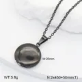 Collier pendentif médaillon rond en acier inoxydable pour hommes style rétro chaîne noire 20mm - Médaillon Rond Poli / Noir