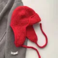 Rote Pluesch Ushanka Muetze mit Ohrenklappen Winter warme winddichte oversize Muetze Kappe - Rot