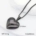 Collier avec pendentif médaillon cœur noir en acier inoxydable, chaîne 600mm, taille 27x28mm. - Médaillon Cœur / Noir