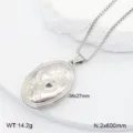 Collier pendentif médaillon cœur en acier inoxydable cadeau couple bijoux mode 38x27mm - Médaillon Ovale Floral / Argent
