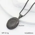 Collier medaillon ovale en acier inoxydable gunmetal pendentif 30x23mm article mode - Médaillon Ovale en Relief / Noir