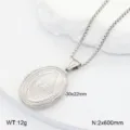 Acier inoxydable ovale pendentif medaillon collier style religieux ton argent mode bijoux variante - Médaillon Ovale en Relief / Argent