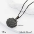 Collier pendentif coquillage en acier inoxydable, couleur gunmetal rétro, taille 20x22mm. - Pendentif Médaillon Coquillage / Noir