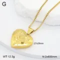 Collier médaillon cœur en acier inoxydable doré avec motif floral, pendentif 27x28mm. - Pendentif Médaillon Motif Floral Cœur / Or
