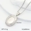 Collier Pendentif Médaillon Ovale en Acier Inoxydable Vintage Gravé Floral 30x23mm - Médaillon Ovale en Relief / Argent