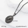 Collier Pendentif Médaillon Ovale Vintage en Acier Inoxydable Homme Rétro 3D Relief - Petit Médaillon Ovale Imprimé / Noir