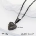 Collier pendentif médaillon cœur en acier inoxydable avec chaîne pour couple. - Médaillon Cœur à Motifs / Noir
