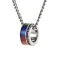 Macro view of a titanium steel necklace pendant featuring vibrant rainbow enamel stripes - Includes Chain (LT004) / 3.0mm Thick / 60cm Long / Silver
