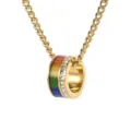 Close-up detail of a titanium steel rainbow cylinder pendant necklace with sparkling CZ stones - Includes Chain (LT004) / 3.0mm Thick / 60cm Long / Gold