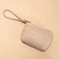 Summer woven coin purse with wrist strap small portable card holder zipper pouch for women - Khaki