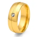 Detalle del anillo de acero de titanio dorado pulido con una sola piedra de cristal - Talla 6 / Dorado
