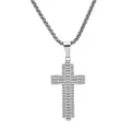 Silver stainless steel cross pendant necklace with industrial textured design for men - Necklace Set / Silver