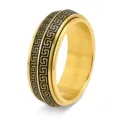 Detailed view of a gold men's spinner ring featuring a black Greek key meander pattern - Size 6 / Gold