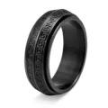 Detailed view of black stainless steel spinner ring with Greek key pattern - Size 6 / Black