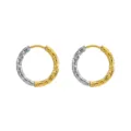 Detail shot of two-tone hammered texture hoop earrings in gold and silver finish - Outer Diameter 13mm / Two-tone (Gold & Silver)